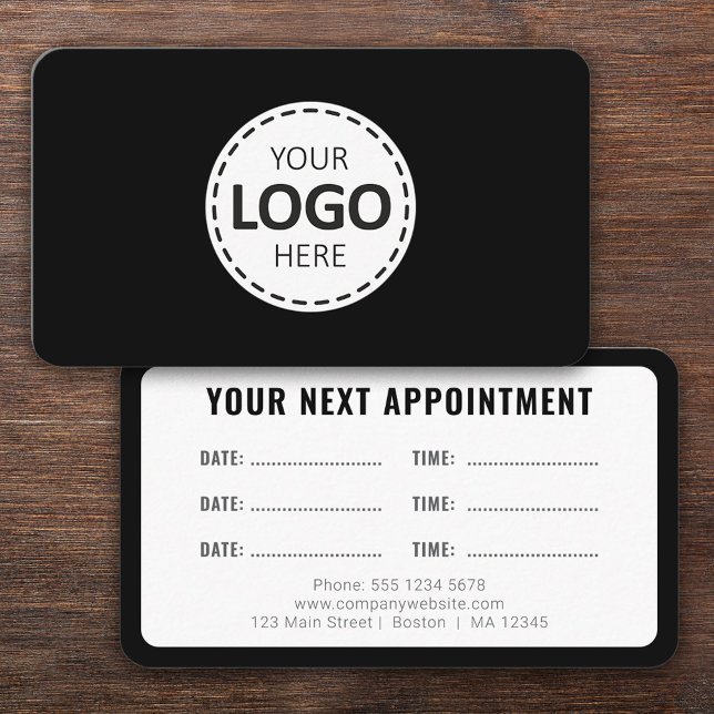 Logo Upload Modern Simple Appointment Black Business Card (Creator Uploaded)