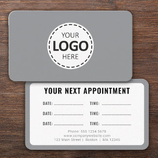 Logo Upload Modern Simple Appointment Grey Business Card