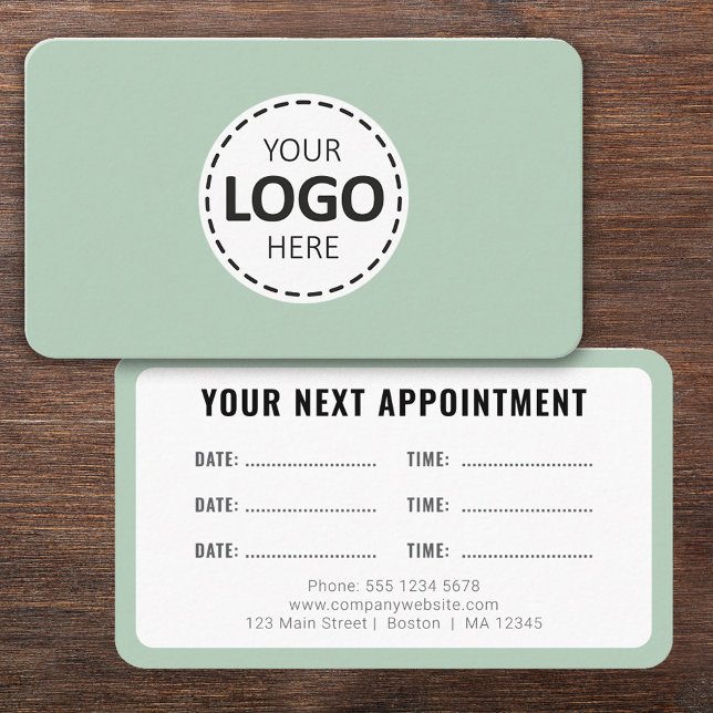 Logo Upload Modern Simple Appointment Olive Green Business Card (Creator Uploaded)
