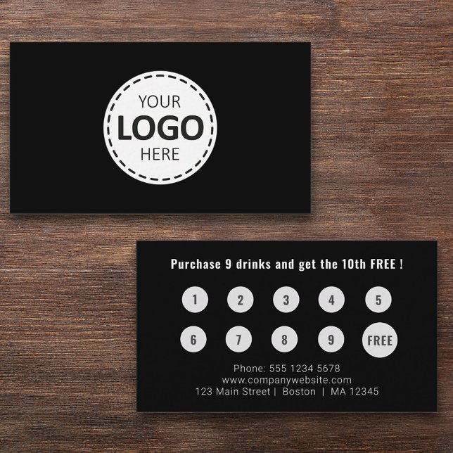 Logo Upload Modern Simple Black Loyalty Business Card (Creator Uploaded)