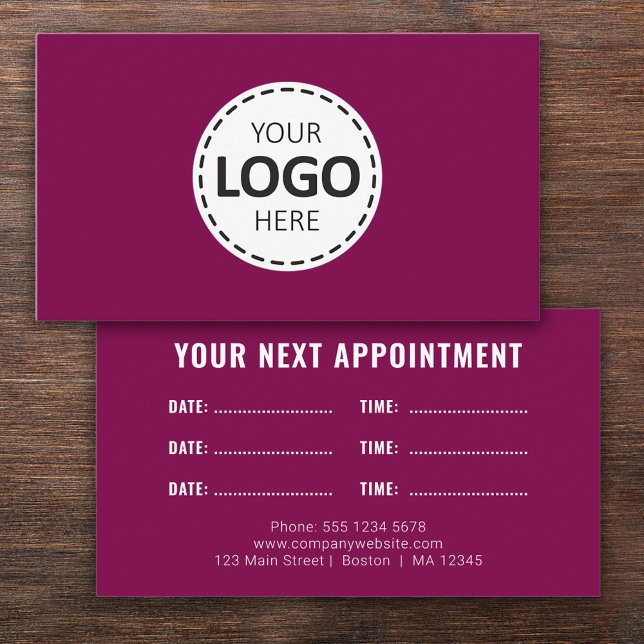 Logo Upload Modern Simple Cerise Appointment Business Card (Creator Uploaded)