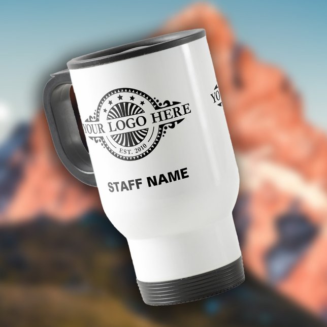 Logo Upload, Staff Name, Professional White Travel Mug (Creator Uploaded)