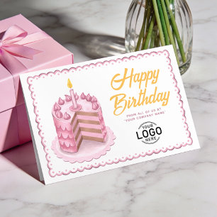 Logo Vintage Pink Yellow Cake Business Birthday Card