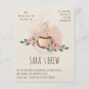 logo watercolor coffee mug and flowers cafe flyer