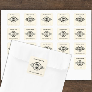 Logo & Website Custom Square Almond Cream Sticker