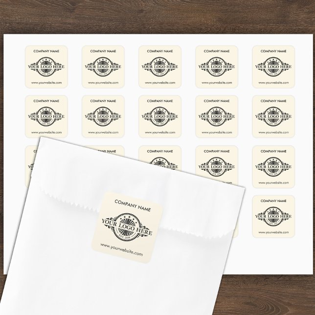 Logo & Website Custom Square Almond Cream Sticker (Creator Uploaded)