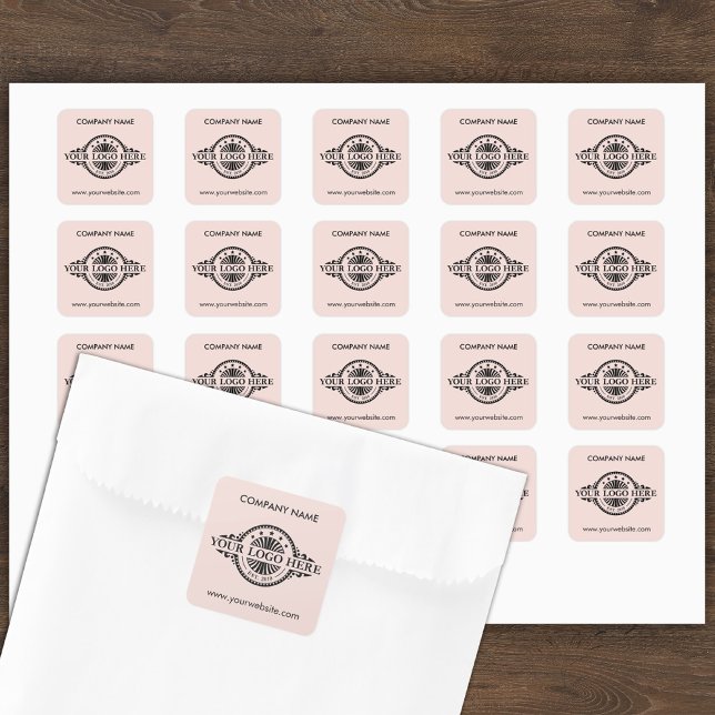 Logo & Website Custom Square Blush Pink Sticker (Creator Uploaded)