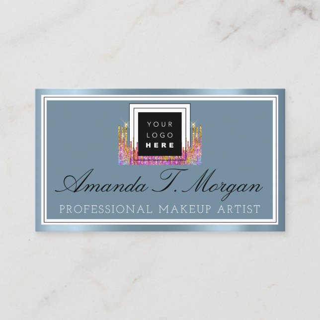 Logo Wedding Event Planner Holograph Smoky Blue Business Card (Front)