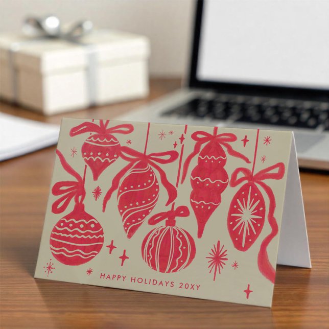 Logo Whimsical Red Decorations Beige Corporate Holiday Card (Creator Uploaded)