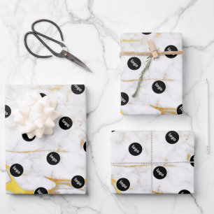 Logo White and Gold Marble Wrapping Paper Sheet