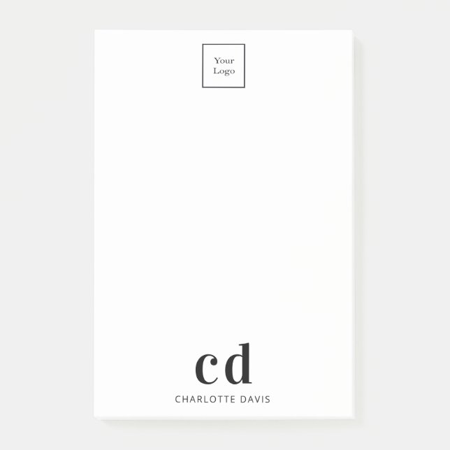 Logo white black monogram business company post-it notes (Front)