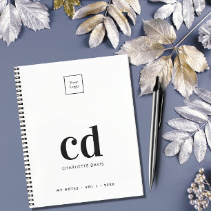 Logo white black monogram initials business notebook