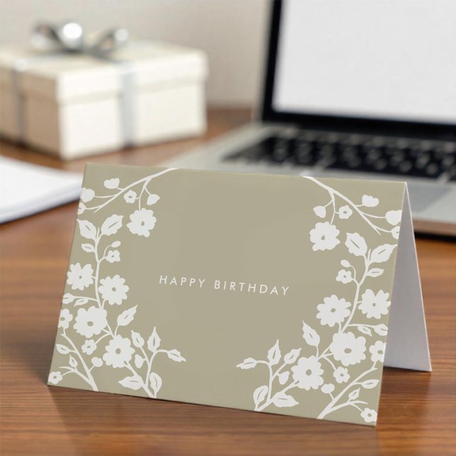 Logo White Folk Flowers Cute Beige Office Birthday Card (Creator Uploaded)