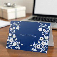 Logo White Folk Flowers Navy Blue Office Birthday