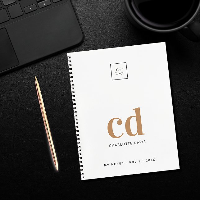 Logo white gold monogram initials business notebook (Creator Uploaded)