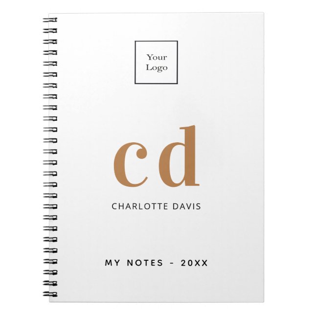 Logo white gold monogram initials business notebook (Front)