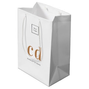 Logo white gold monogram initials shopping medium gift bag