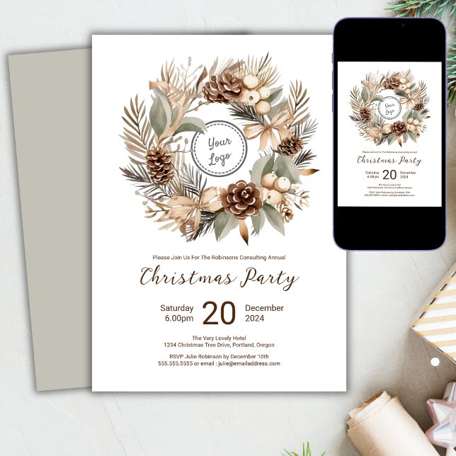 Logo Winter Wreath Company Christmas Party  Invitation (Creator Uploaded)