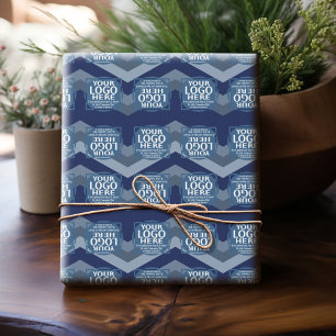 Logo with Blue Chevron Pattern - Office Birthday Wrapping Paper