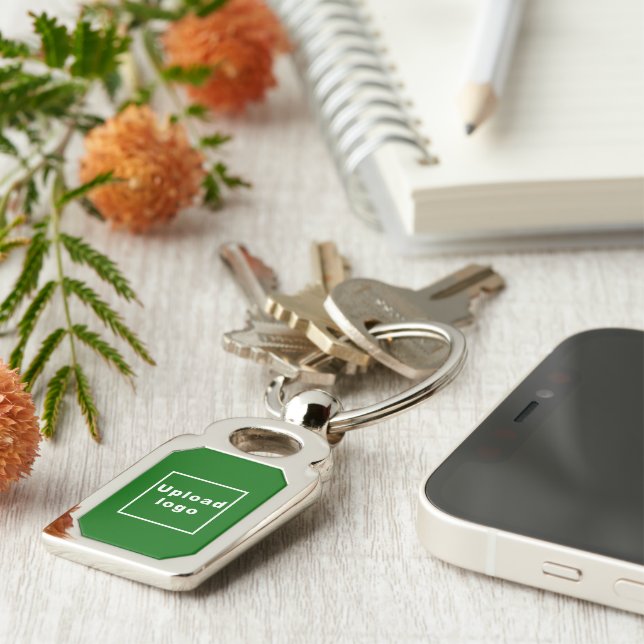 Logo With Green Background on Rectangle Metal Key Ring (Side)