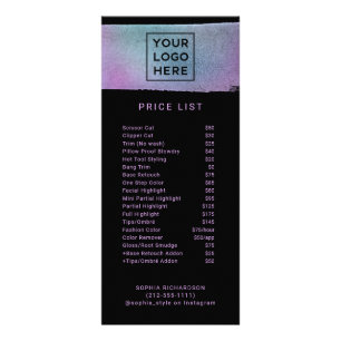 Logo with Holographic Look Price List Services Rack Card