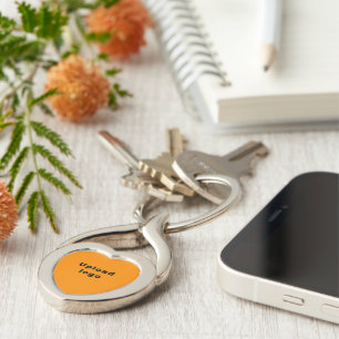 Logo With Orange Color Background on Heart Metal Key Ring