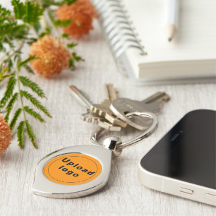 Logo With Orange Color Background on Swirl Metal Key Ring