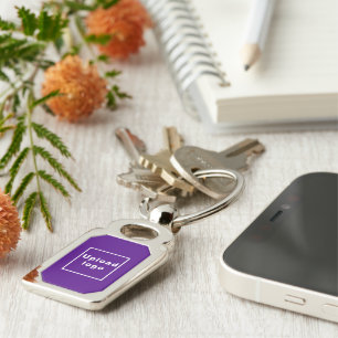 Logo With Purple Background on Rectangle Metal Key Ring
