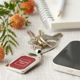 Logo With Red Background on Rectangle Metal Key Ring