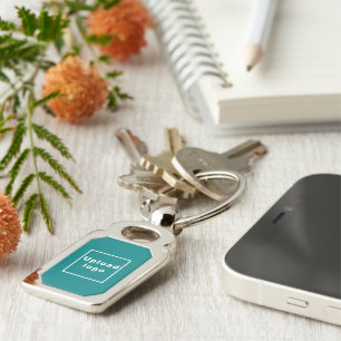 Logo With Teal Green Background on Rectangle Metal Key Ring