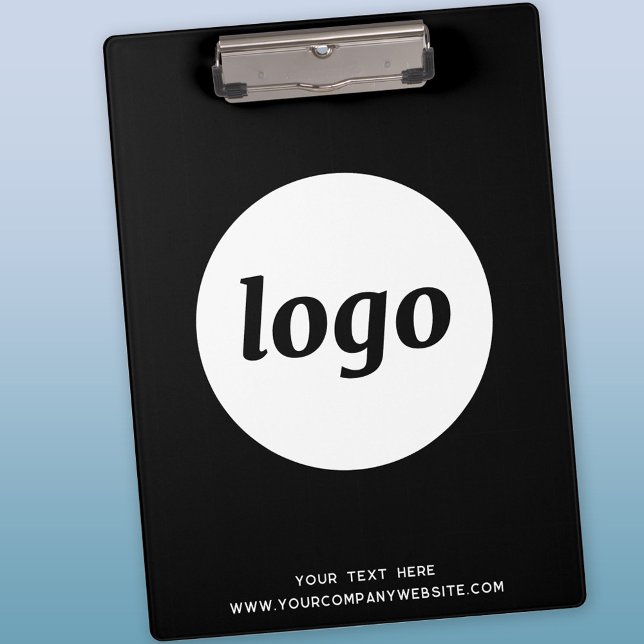 Logo with Text Black and White Business Clipboard (Logo and custom text business promotional clipboard)