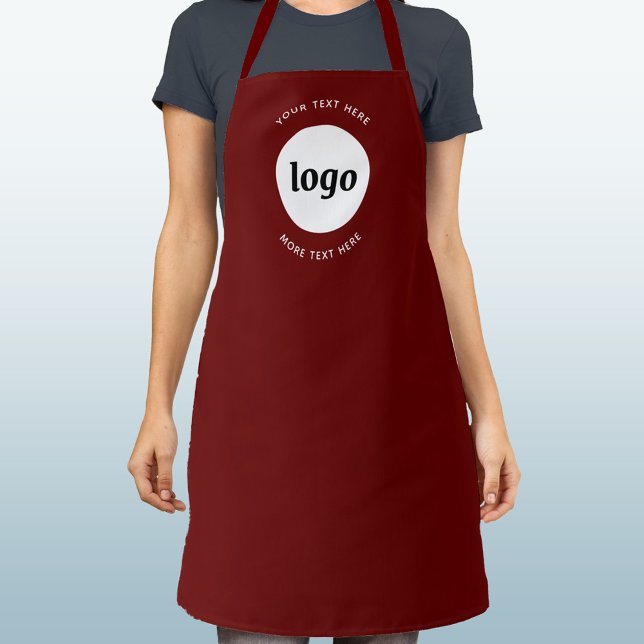 Logo With Text Business Promotional Burgundy Apron (Simple logo with custom text business branding promotional or uniform apron)