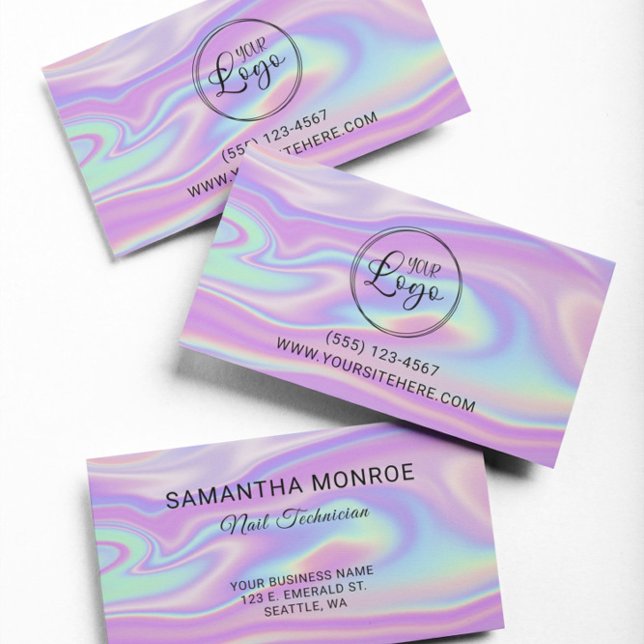 Logo with Website URL Purple Mint Iridescent Business Card (Logo with Website URL Purple Mint Iridescent Business Card)