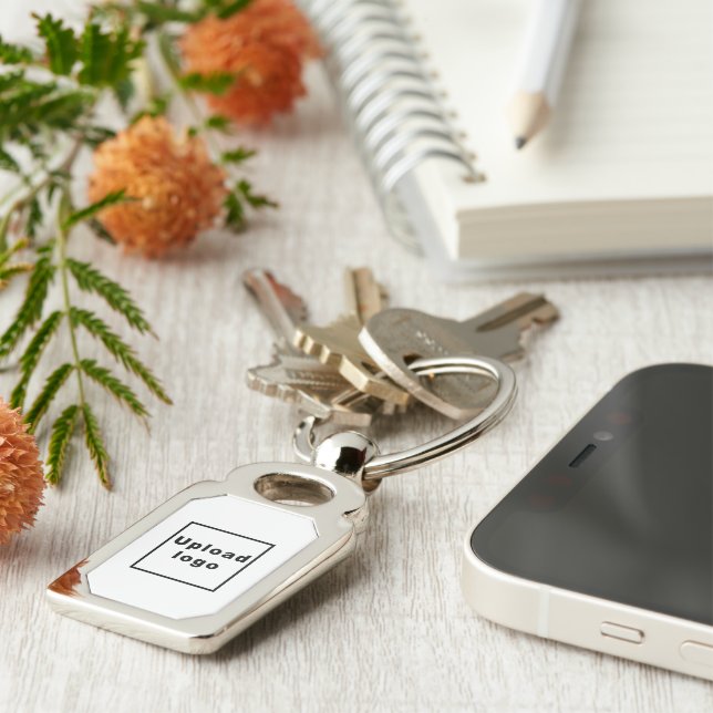 Logo With White Background on Rectangle Metal Key Ring (Side)