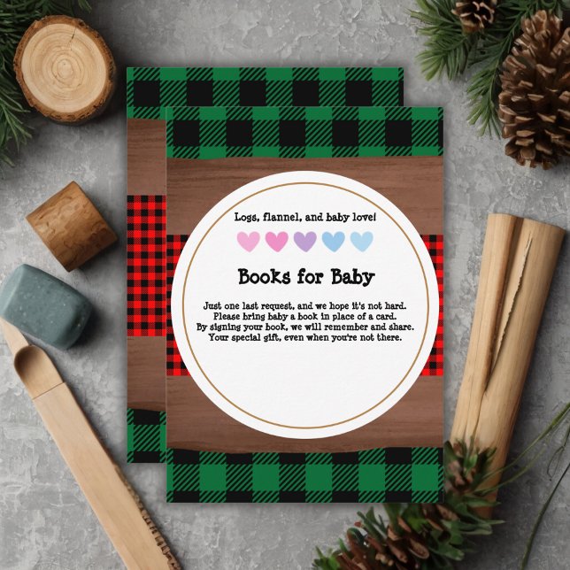 Logs Flannel Rustic Plaid Hearts Baby Shower Enclosure Card (Creator Uploaded)