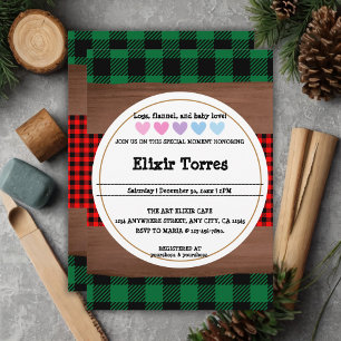 Logs flannel Rustic Plaid Hearts Baby Shower Invitation