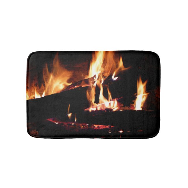 Logs in the Fireplace Warm Fire Photography Bath Mat (Front)