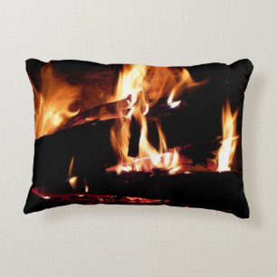 Logs in the Fireplace Warm Fire Photography Decorative Cushion