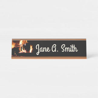 Logs in the Fireplace Warm Fire Photography Desk Name Plate