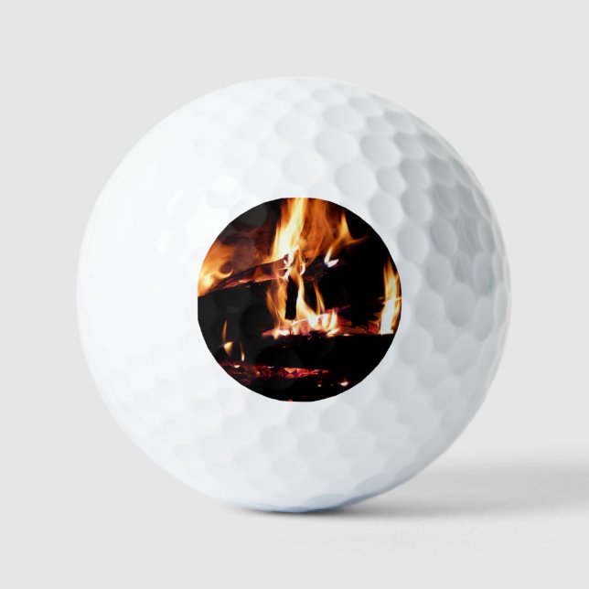 Logs in the Fireplace Warm Fire Photography Golf Balls (Front)