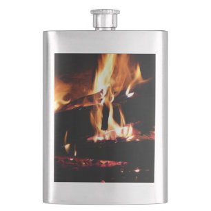 Logs in the Fireplace Warm Fire Photography Hip Flask