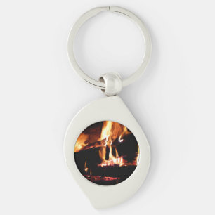 Logs in the Fireplace Warm Fire Photography Key Ring