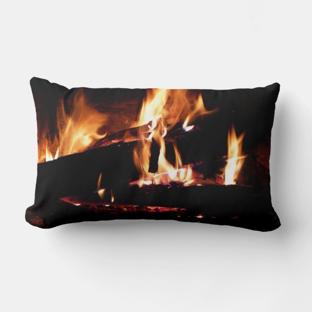Logs in the Fireplace Warm Fire Photography Lumbar Cushion (Front)
