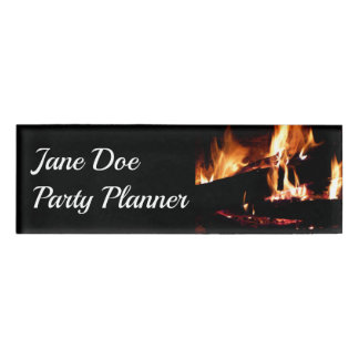 Logs in the Fireplace Warm Fire Photography Name Tag