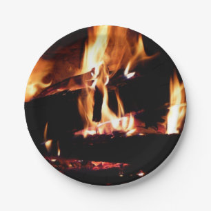 Logs in the Fireplace Warm Fire Photography Paper Plate