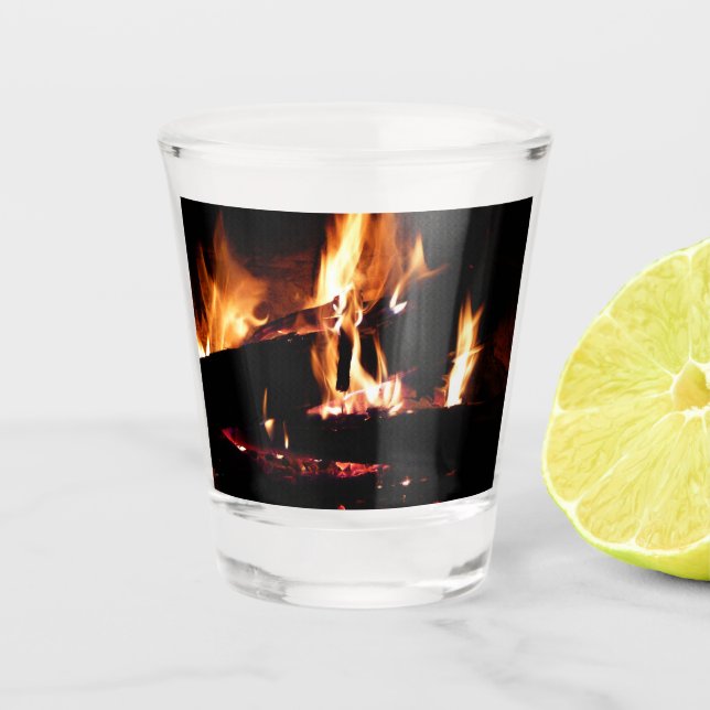 Logs in the Fireplace Warm Fire Photography Shot Glass (Front)
