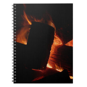 Logs in the Fireplace Warm Fire Photography Spiral Notebook
