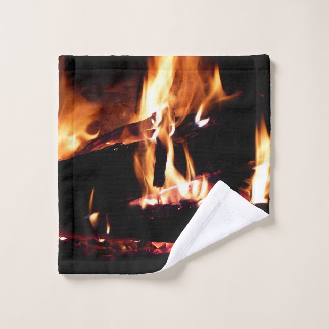 Logs in the Fireplace Warm Fire Photography Wash Cloth (Wash Cloth)