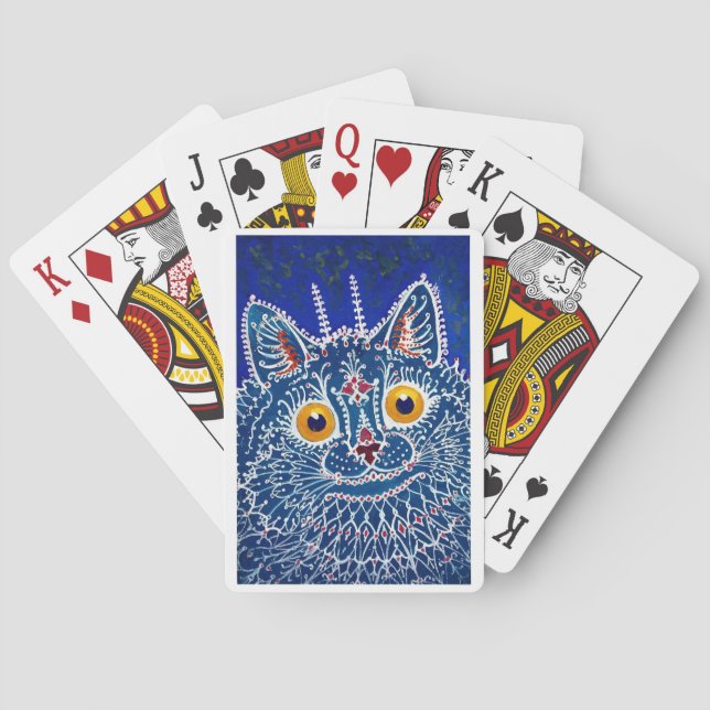 Lois Wain Blue Fractal Cat Playing Cards (Back)