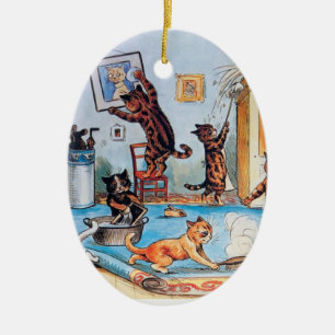 Lois Wain's Spring Cleaning Cats Ceramic Tree Decoration